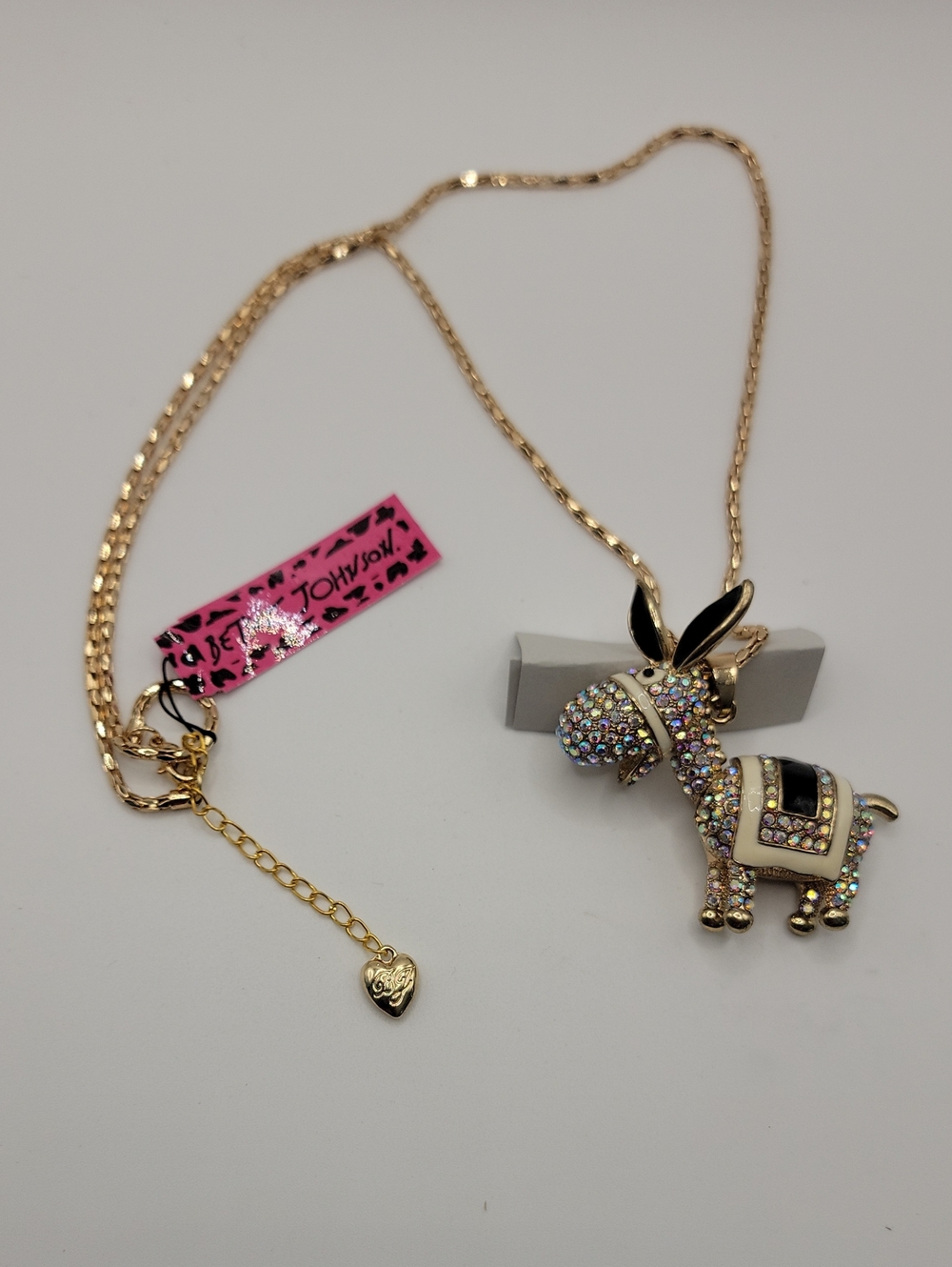 Betsey Johnson Gold-tone Multicolor Crystal Donkey Pendant Necklace